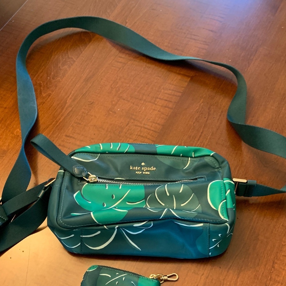 Kate Spade Teal and Green Leaf Crossbody Bag